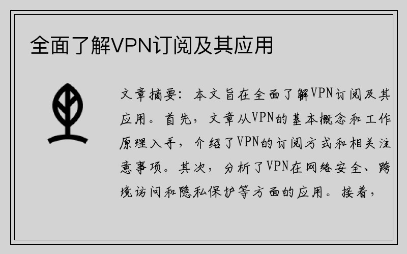全面了解VPN订阅及其应用